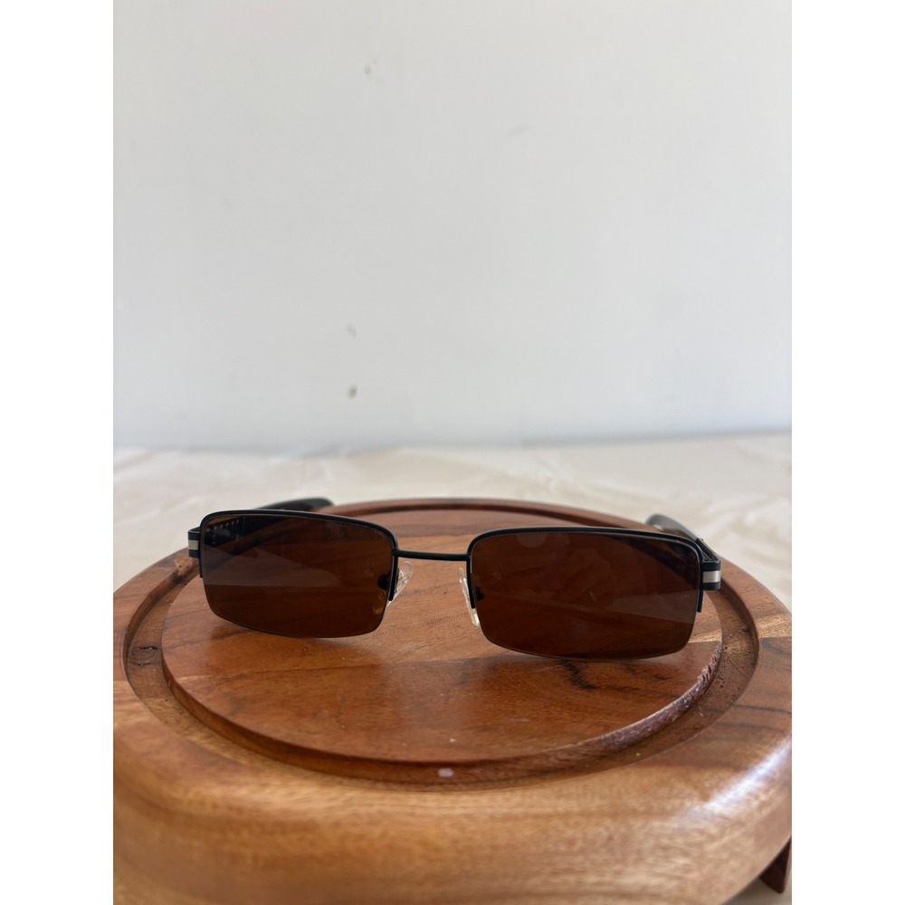BMEC Big Idea Mens Rectangular Black Metal Frame Sunglasses Brown Lens 54-17-145